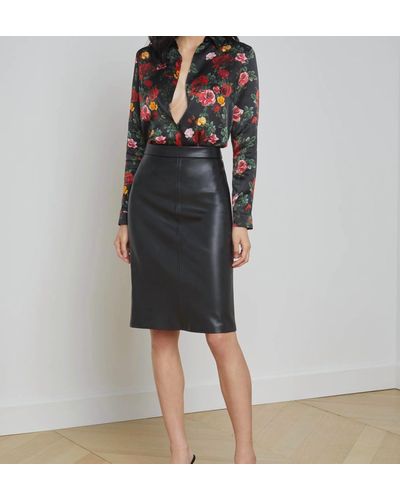 L'Agence Rosa Pencil Leather Skirt - Black