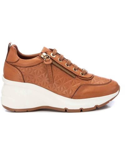Xti Carmela Collection Casual Wedge Leather Sneakers - Brown