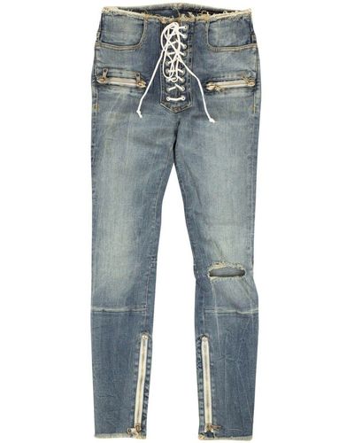 Unravel Project Lace Up Denim Skinny Jeans - Blue