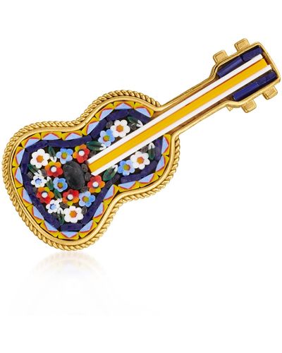 Ross-Simons Italian Multicolored Murano Glass Mosaic Guitar Pin - Yellow