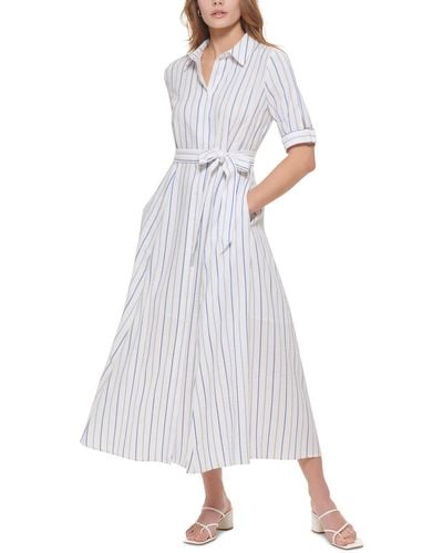 Calvin Klein Striped Long Shirtdress - White