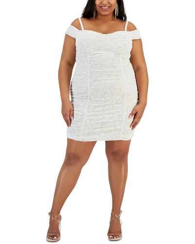 Bcx Plus Velvet Trim Mini Bodycon Dress - White