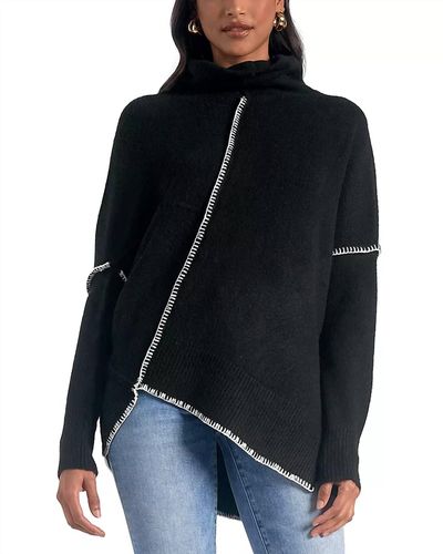 Elan Long Asymmetrical Front Sweater - Black