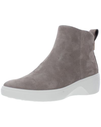 Ecco Soft 7 Zip Leather Ankle Wedge Boots - Gray