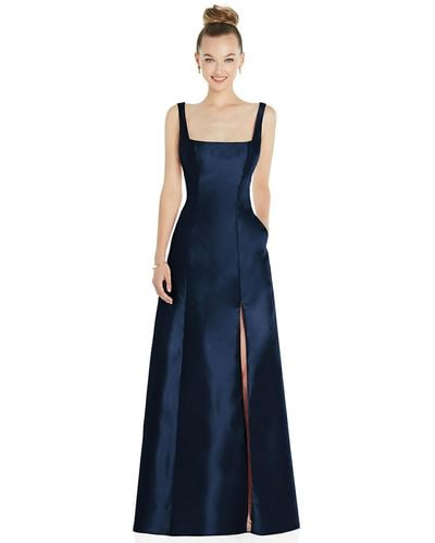 Alfred Sung Sleeveless Square-neck Princess Line Gown With Pockets - Blue