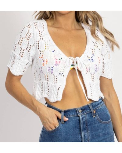 emory park Crochet Front Tied Crop Top - White