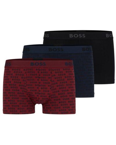 BOSS Three-pack Of Stretch-cotton Trunks With Logo Waistbands - Red
