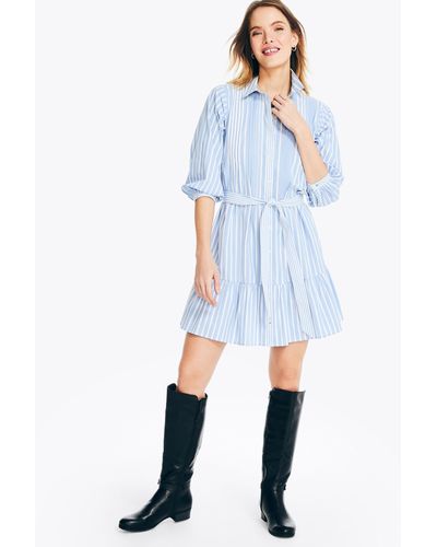 Nautica Quarter-sleeve Striped Shirt Dress - Blue