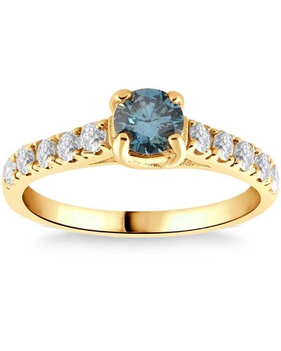 Pompeii3 .60ct Blue & Diamond Engagement Ring - Metallic