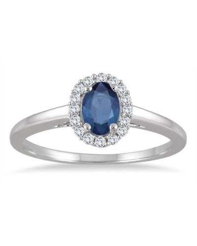 Monary 6x4mm Oval Shape Sapphire And Diamond Halo Ring - Blue