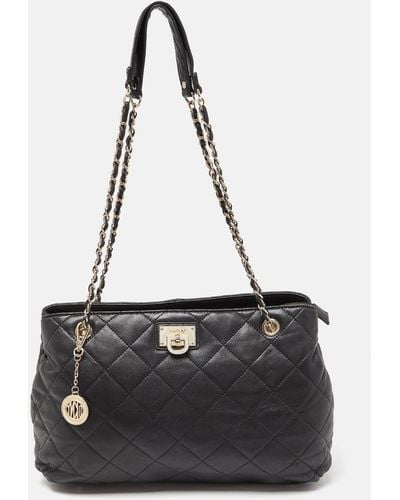 DKNY Quilted Leather Chain Tote - Black