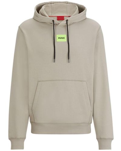 HUGO Cotton-terry Hoodie With Logo Label - Gray