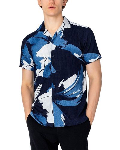 Ron Tomson Short Sleeve Allover Print Shirt - Blue