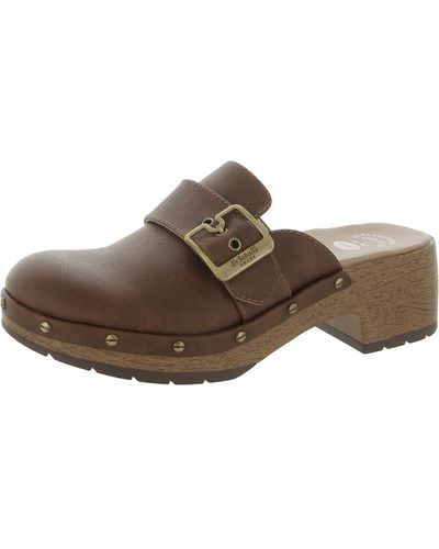 Dr. Scholls Classic Faux Leather Slip On Clogs - Brown