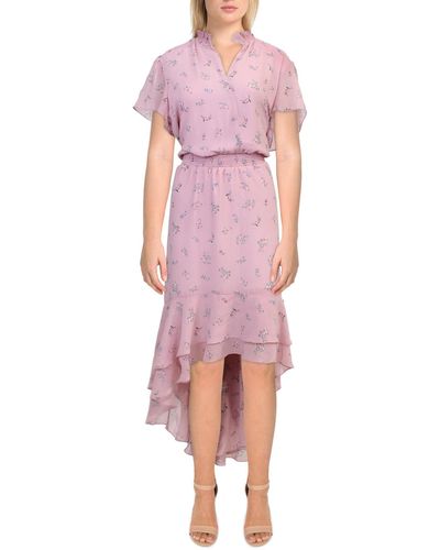 1.STATE Floral Print Ruffled Midi Dress - Pink
