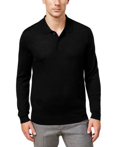 Club Room Merino Wool Blend Polo Pullover Sweater - Black
