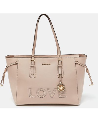 Michael Kors Leather Voyager Shopper Tote - Natural