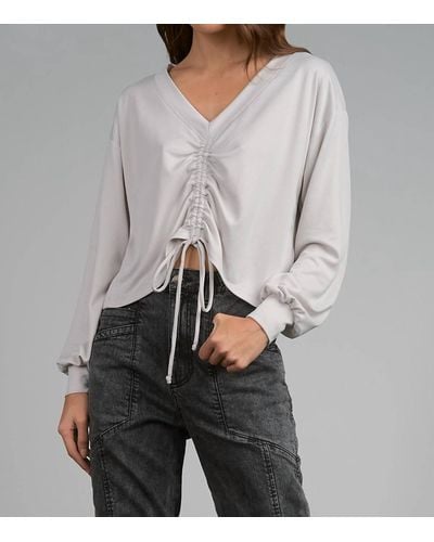 Elan V-neck Long Sleeve Cinched Front Top - Gray
