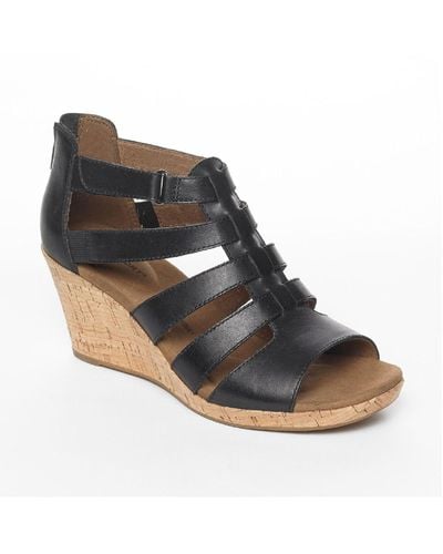 Rockport Briah Faux Leather Pull On Gladiator Sandals - Black