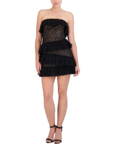 BCBGMAXAZRIA Lace Tiered Cocktail And Party Dress - Black