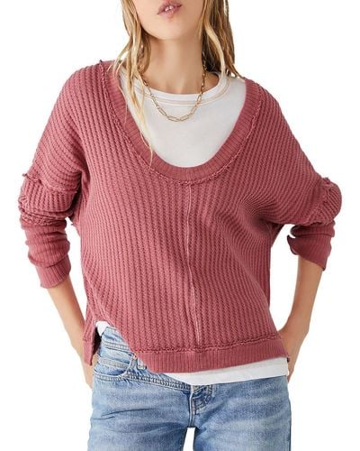 Free People Waffle Distressed Thermal Top - Red