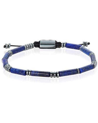 Crucible Jewelry Crucible Los Angeles Hematite And Lapis Lazuli Tube Stone Hematite Bead Adjustable Cord Tie Bracelet - Blue