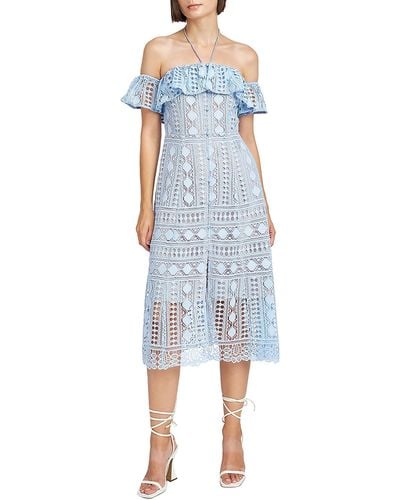 En Saison Janelle Crochet Lace Short Midi Dress - Blue