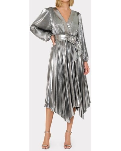 MILLY Liora Pleated Dress - Gray
