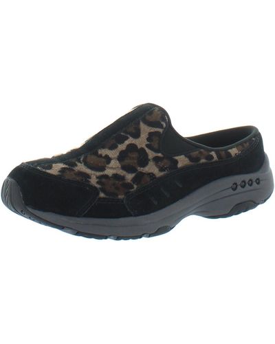 Easy Spirit Travel Time Suede Leopard Print Slip-on Sneakers - Black