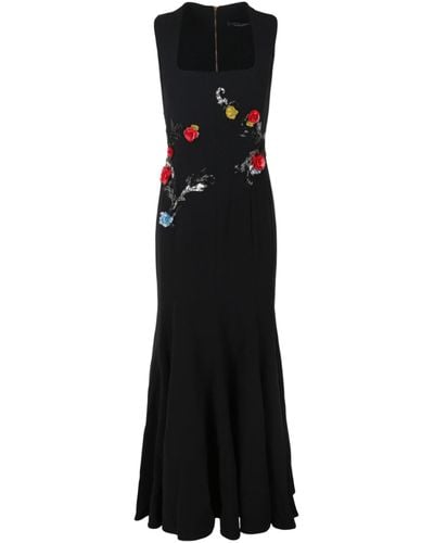 Versace Sleeveless Embroidered Rose Gown - Black