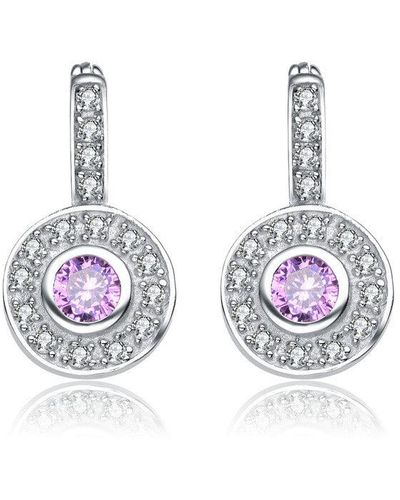 Rachel Glauber White Gold Plated Round Dangle Earrings With Pink Cubic Zirconia - Purple