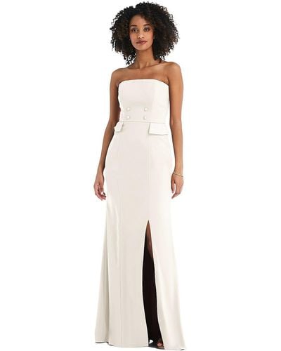 After Six Strapless Tuxedo Maxi Dress With Front Slit - White