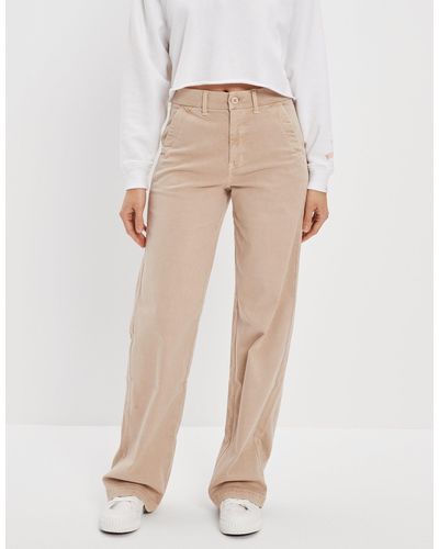 American Eagle Outfitters Ae Stretch Twill Super High-waisted baggy Wide-leg Trouser - Natural
