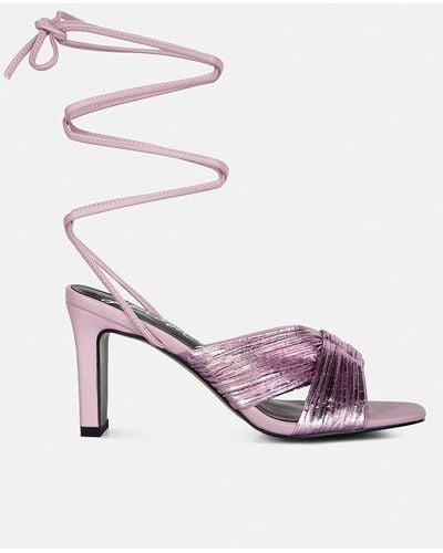 LONDON RAG Xuxa Metallic Tie Up Block Heel Sandals - Pink