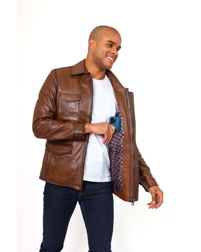 VELLAPAIS Rion Leather Jacket - Brown