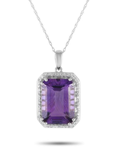 Non-Branded Lb Exclusive 14k Gold 0.20ct Diamond And Amethyst Pendant Necklace Pd4-15513wam - Purple