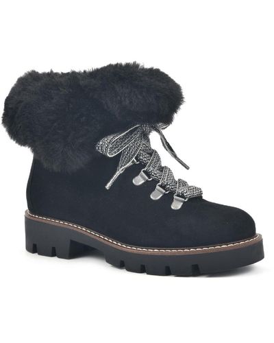 White Mountain Glamorous Faux Leather Faux Fur Combat & Lace-up Boots - Blue