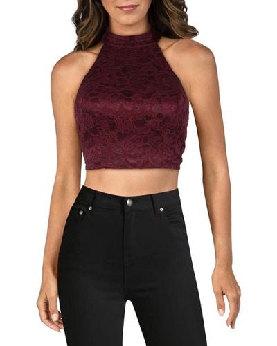 City Studios Juniors Lace Halter Cropped - Red