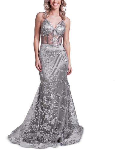 Dear Moon Juniors Bustier Maxi Evening Dress - Gray