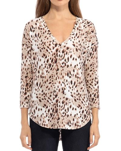 B Collection By Bobeau Animal Print V Neck Pullover Top - Black