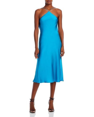 Amanda Uprichard Halter Top 100% Silk Slip Dress - Blue