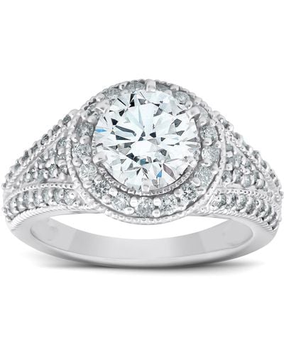 Pompeii3 Vs 2.10 Ct Diamond Halo Engagement Ring Size 7 6.95 Grams - Metallic