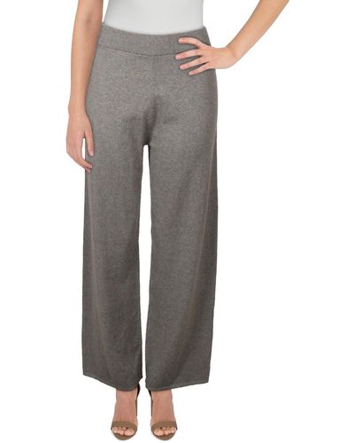 Anne Klein Ribbed Trim Pull On Wide Leg Pants - Gray
