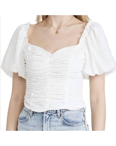 Astr Ruched Short Puff Sleeve Top - White