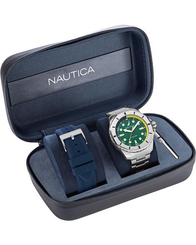 Nautica Koh May Bay Recycled Stainless Steel And Silicone Watch Box Set - Blue