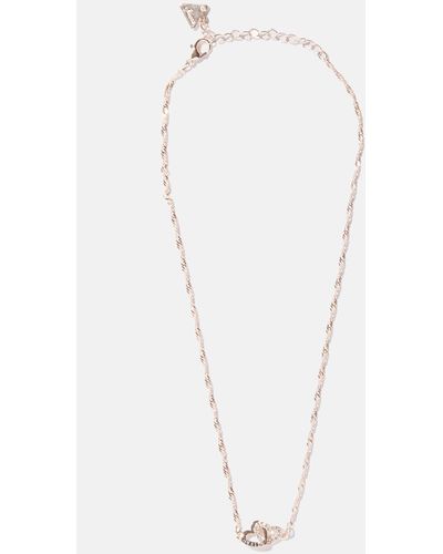Guess Factory Rose Gold-tone Interlocking Hearts Necklace - White