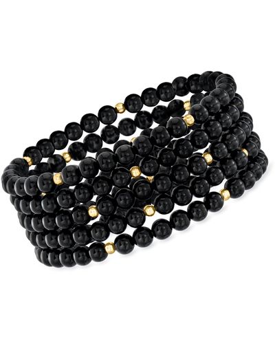 Ross-Simons 5mm Onyx Bead Jewelry Set: 5 Stretch Bracelets With 14kt Yellow Gold - Black
