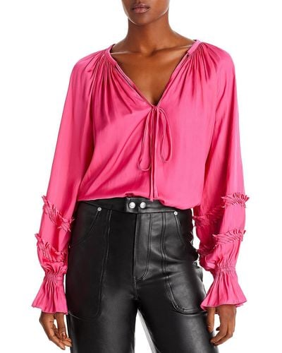 Ramy Brook Tie Neck Polyester Blouse - Red