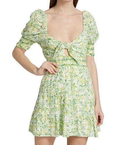 Alice + Olivia Kristie Floral Print Smocked Mini Dress - Green