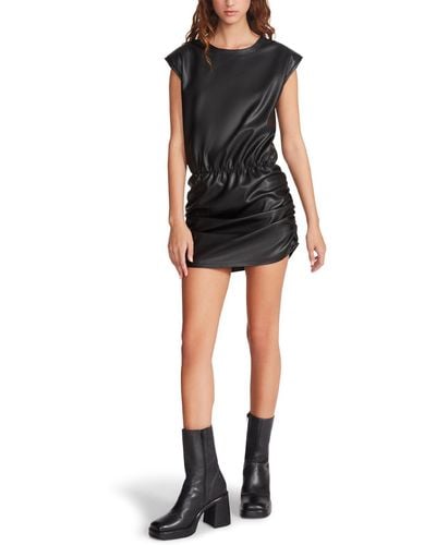 Steve Madden Muscle Faux Leather Ruched Mini Dress - Black